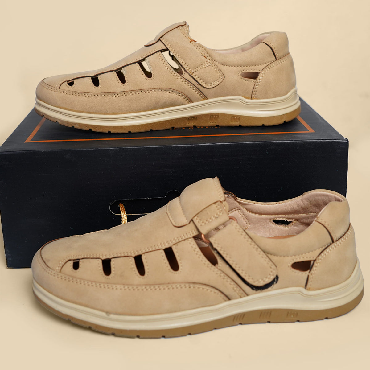 Velcaro Cream Closed Back Sandals