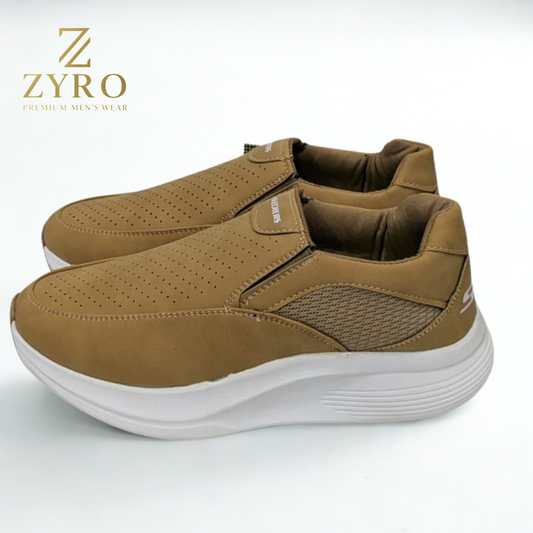 ZYRO Men's Perforated Tan Slip-On Comfort Sneakers