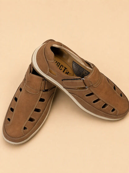 Velcaro Camel Closed Back Sandals